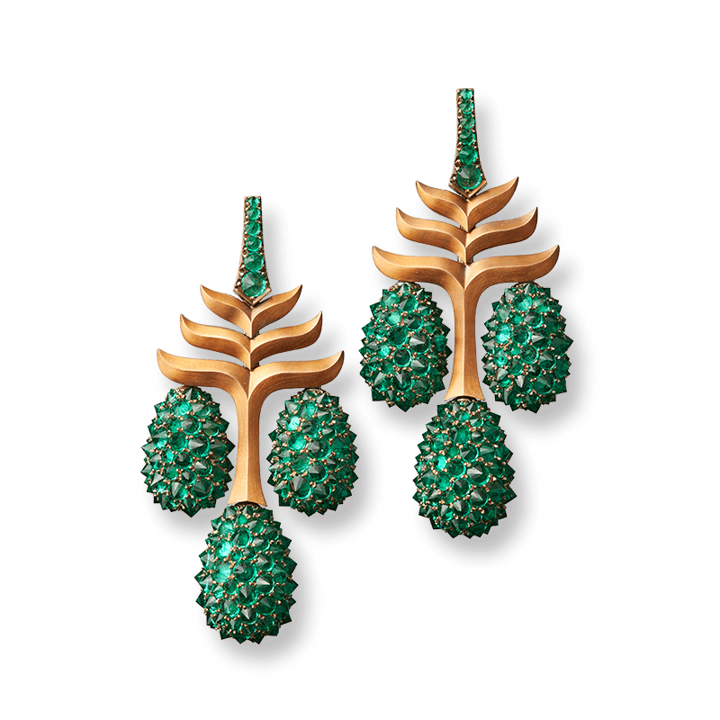 Emerald earrings — emeralds, bronze, white gold — 015124
