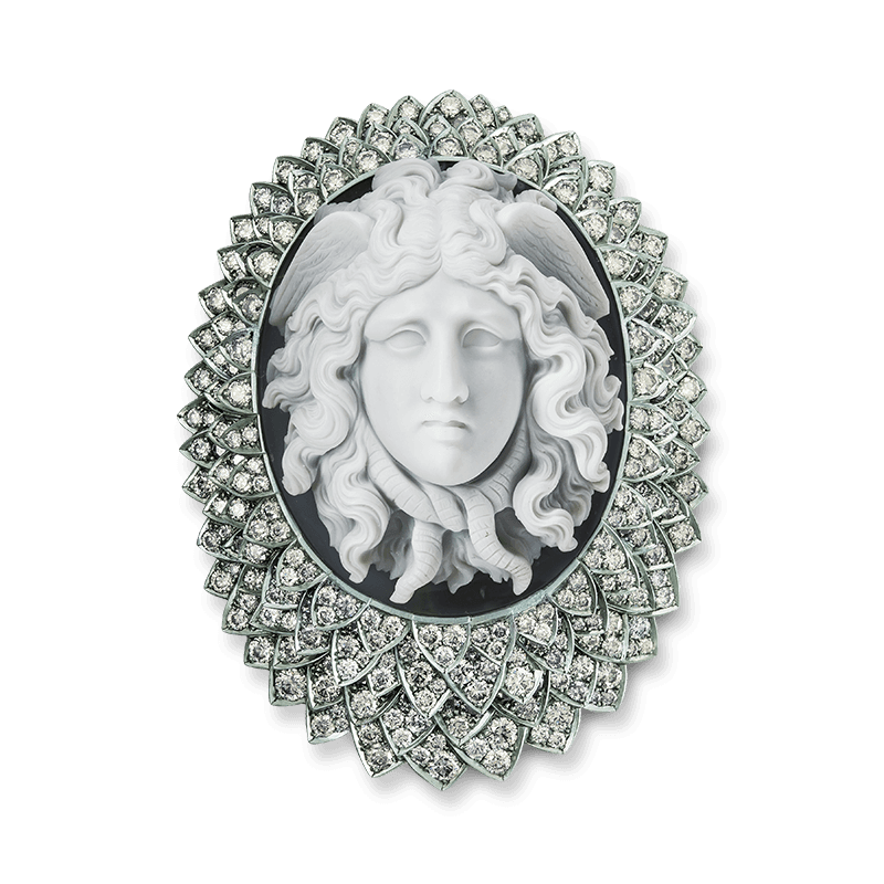 Cameo brooch — cameo, diamonds, aluminium, white gold — 0628-17