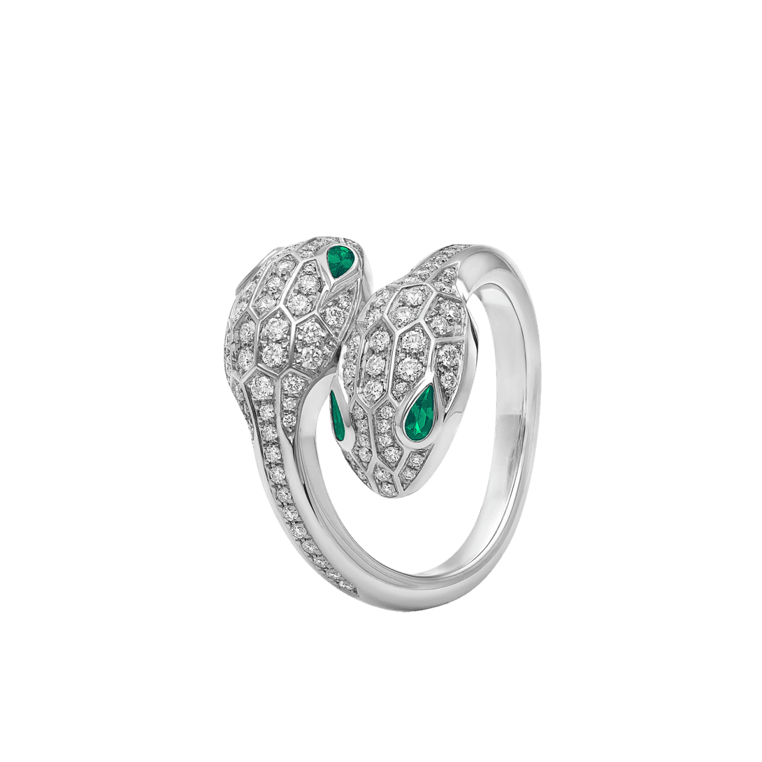 Serpenti Seduttori Ring — White gold, emeralds, diamonds — AN859006