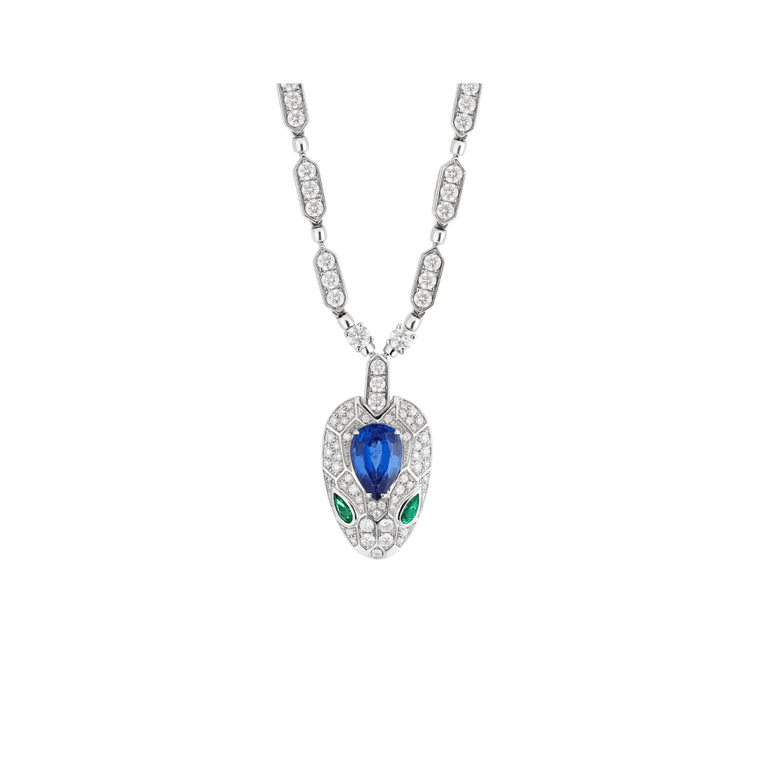 Serpenti Necklace — White gold, emeralds, sapphires, diamonds — CL858361
