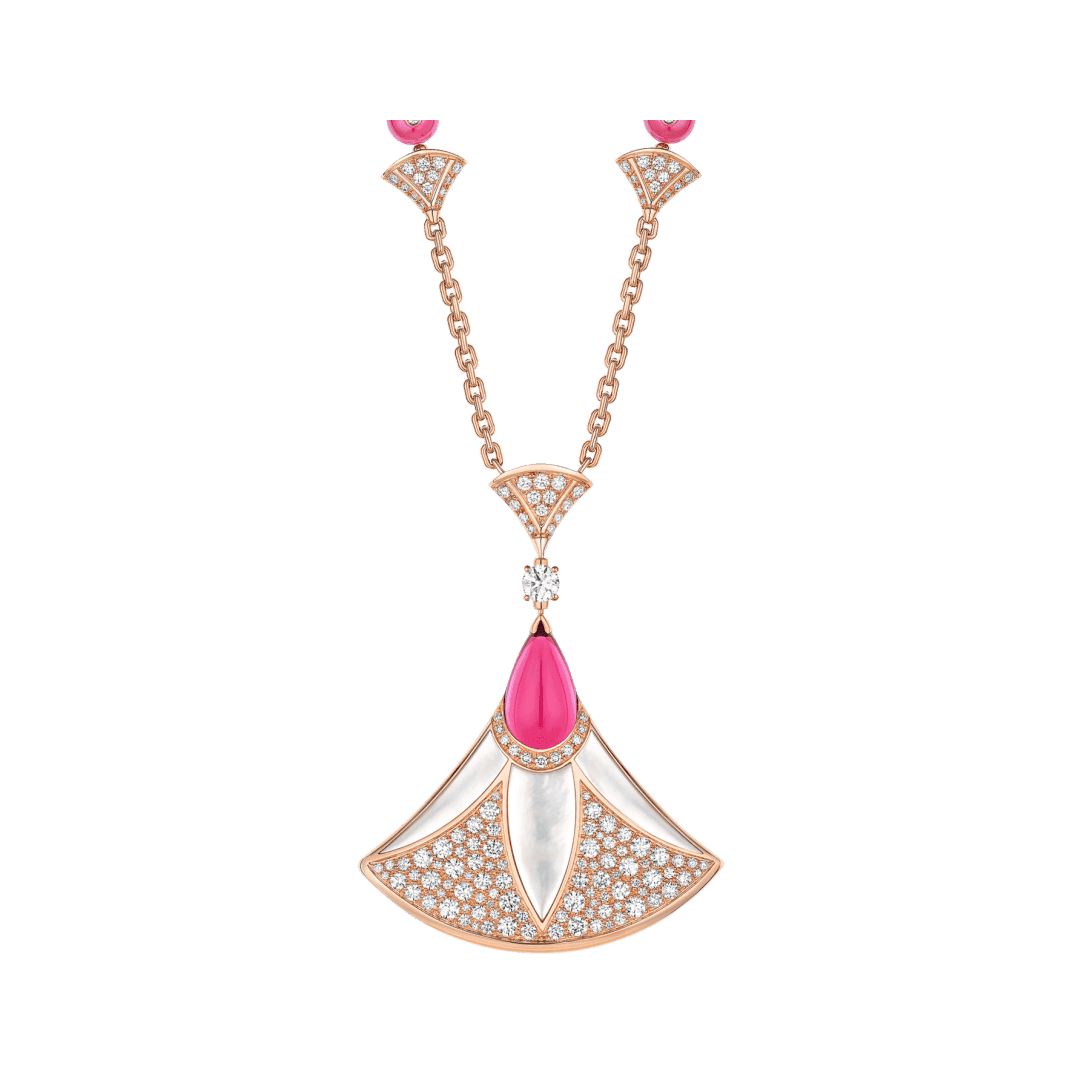 DIVAS’ DREAM Necklace — Rose gold, diamonds, mother of pearl, rubellite — CL859983