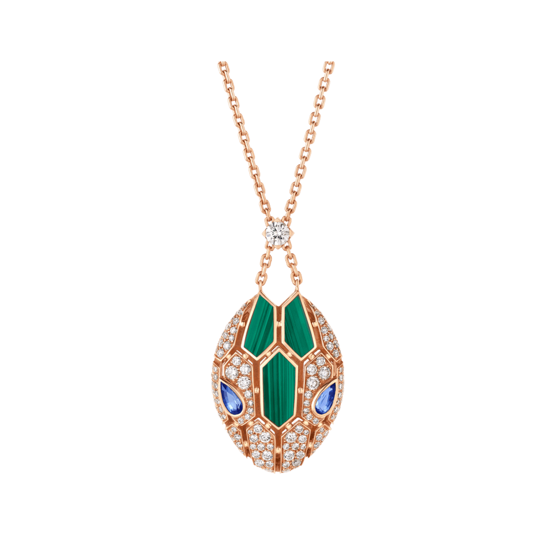 Serpenti Seduttori Necklace — Rose gold, sapphires, diamonds, malachite — CL858584