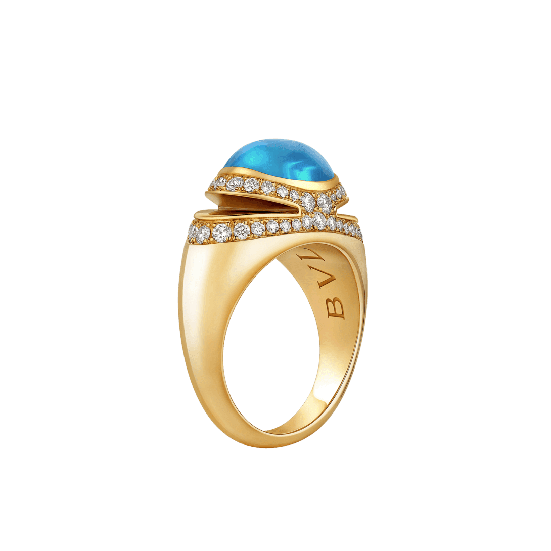 Bvlgari Cabochon Ring — Yellow gold, blue topaz — AN860455