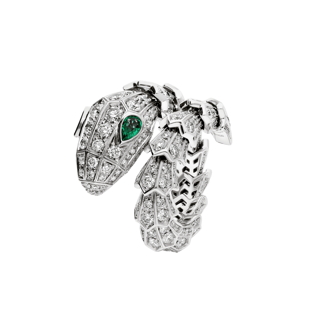 Serpenti Ring — White gold, emeralds, diamonds — AN858323