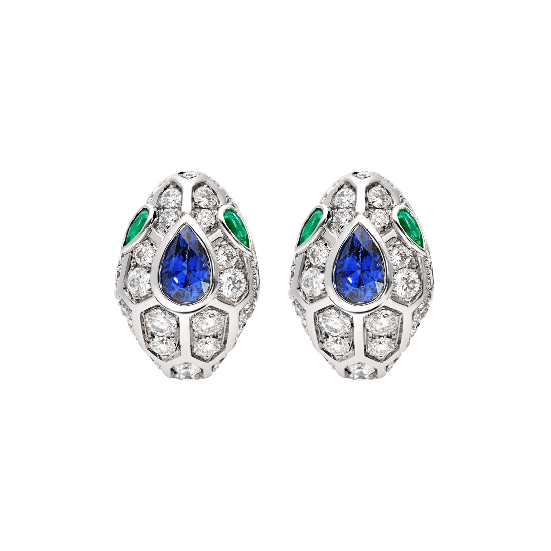 Serpenti Seduttori Earrings — White gold, emeralds, sapphires, diamonds — OR858362