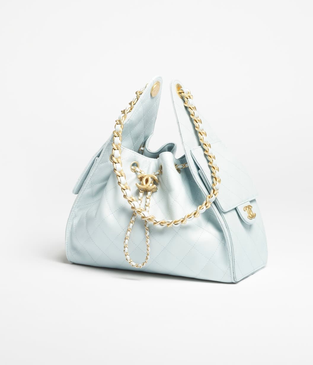 25 small handbag, Grained calfskin & gold-tone metal, light blue — AS5293B20304U2367
