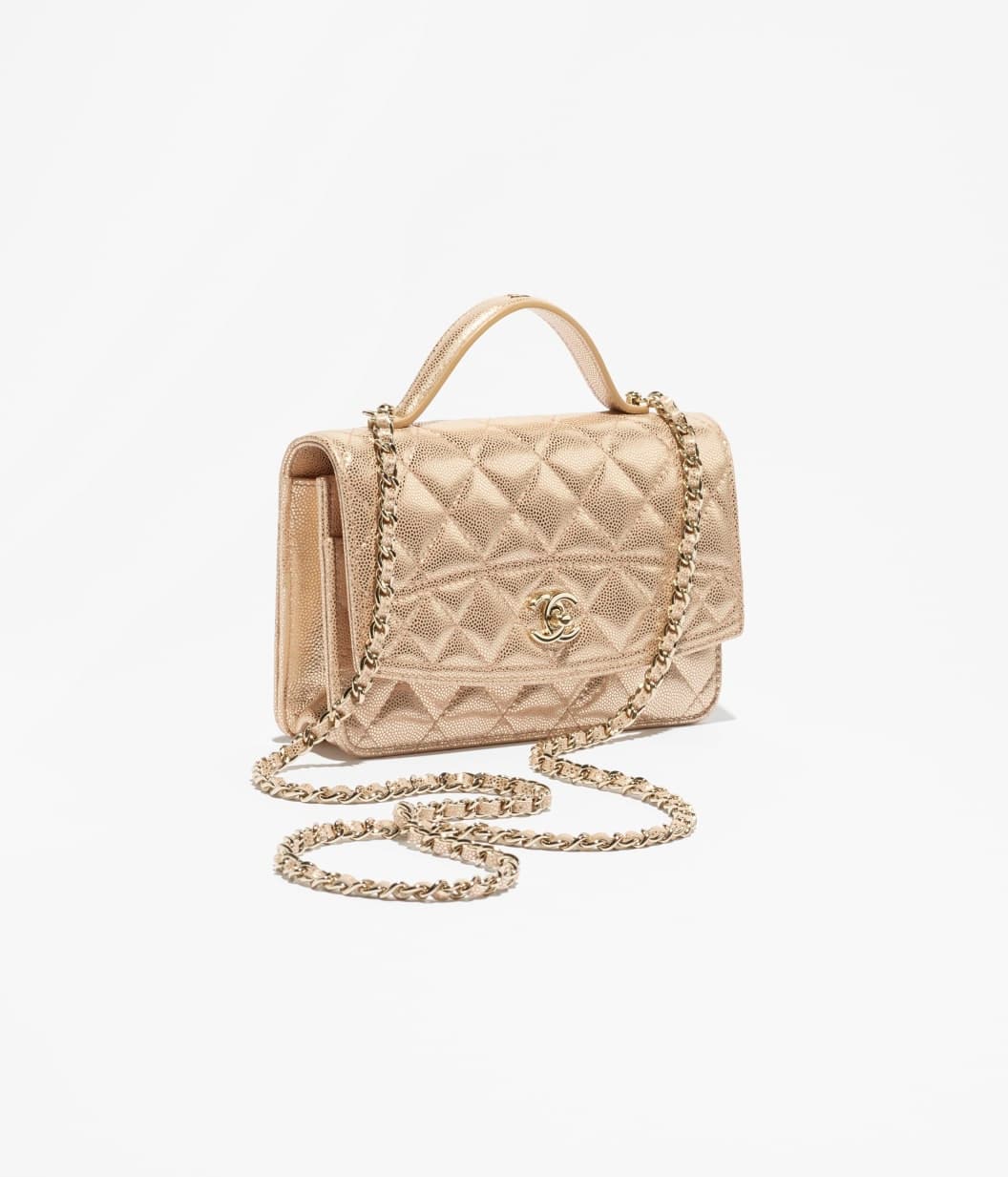 Wallet on chain — Metallic grained calfskin & gold-tone metal, copper — AP4401B22667U5223