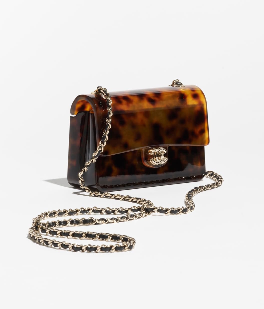 Mini evening bag, Plexi & gold-tone metal, brown & black — AS6020B23041U6261
