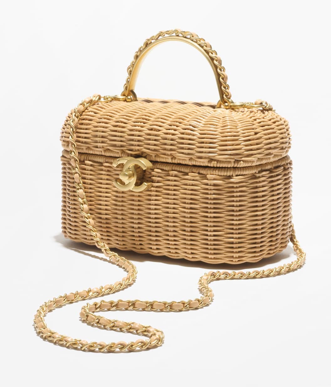Vanity case, Braided rattan & gold-tone metal, beige — AS5993B22726NG121