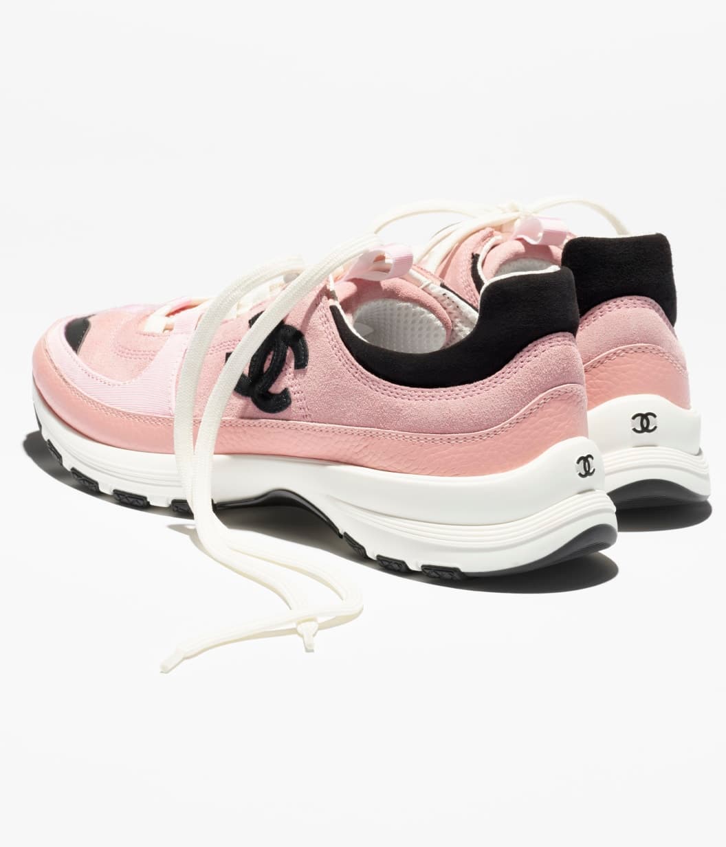 Sneakers — Suede calfskin, calfskin & grosgrain, light pink & black — G47010B23026U6221