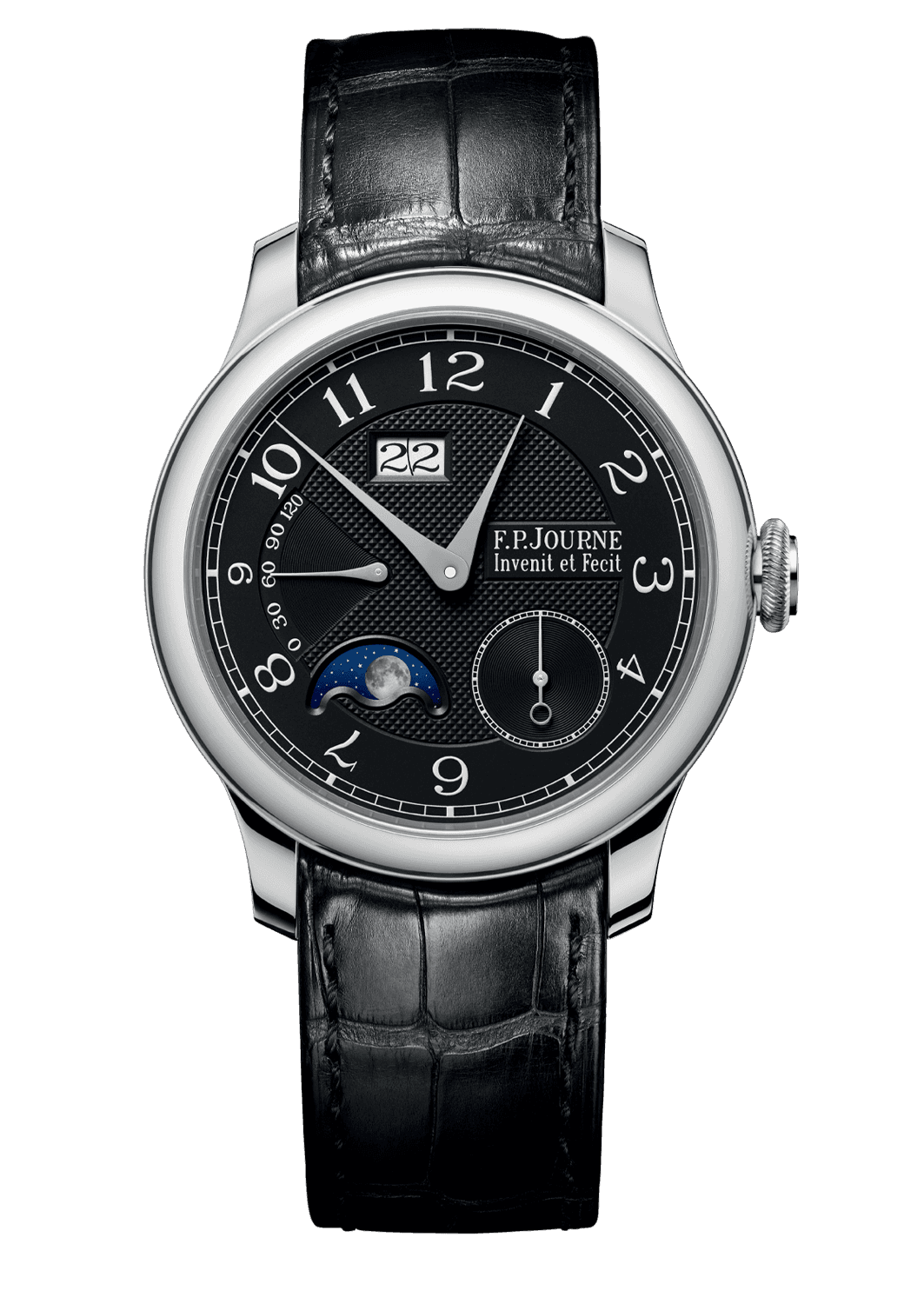 AUTOMATIQUE LUNE BLACK LABEL — Platinum, 40 or 42 mm, Dial: blackened guilloché Silver, Hands: rhodium plated Steel, Height: 10.7 mm