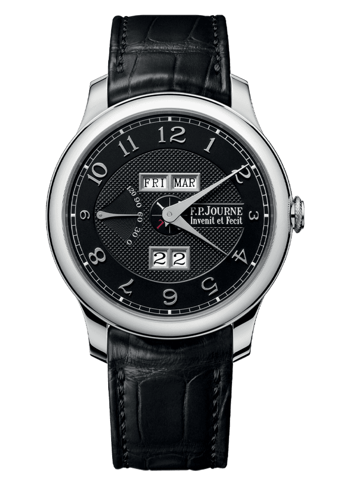 QUANTIÈME PERPÉTUEL BLACK LABEL — Platinum, 40 or 42 mm, Dial: blackened guilloché Silver with 18K white Gold numerals and apertures, Hands: rhodium plated Steel, Height: 10.85 mm