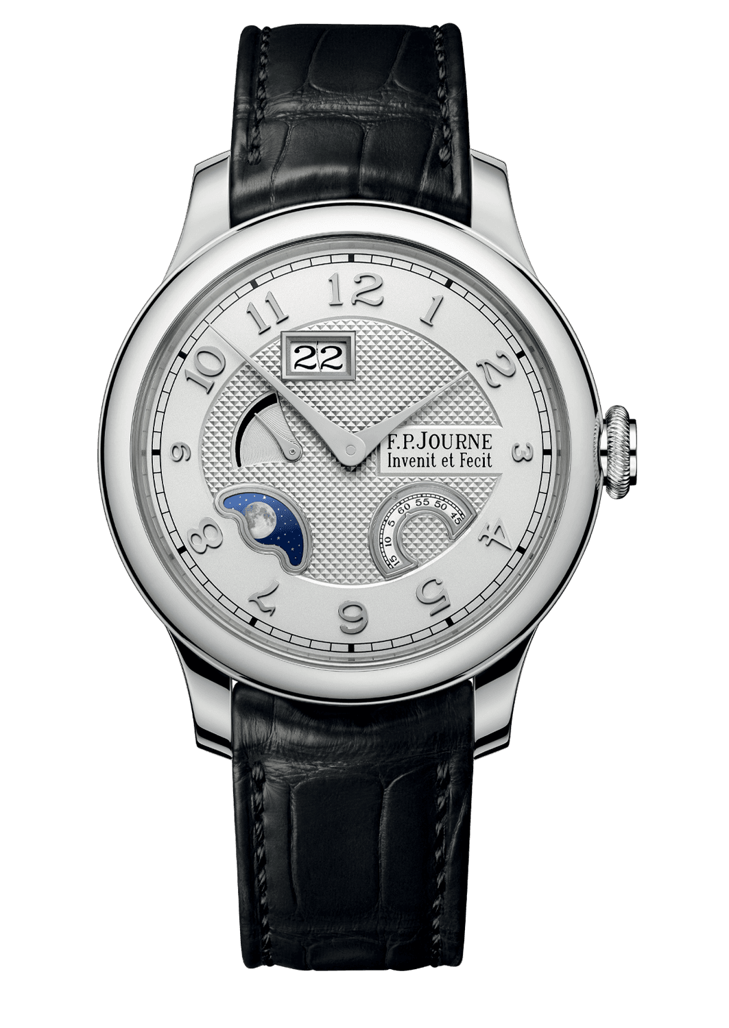 DIVINE — Platinum, 40 or 42 mm, Dial: whitened guilloché Silver with 18K white Gold numerals and apertures, Hands: rhodium plated Steel, Height: 10.7 mm