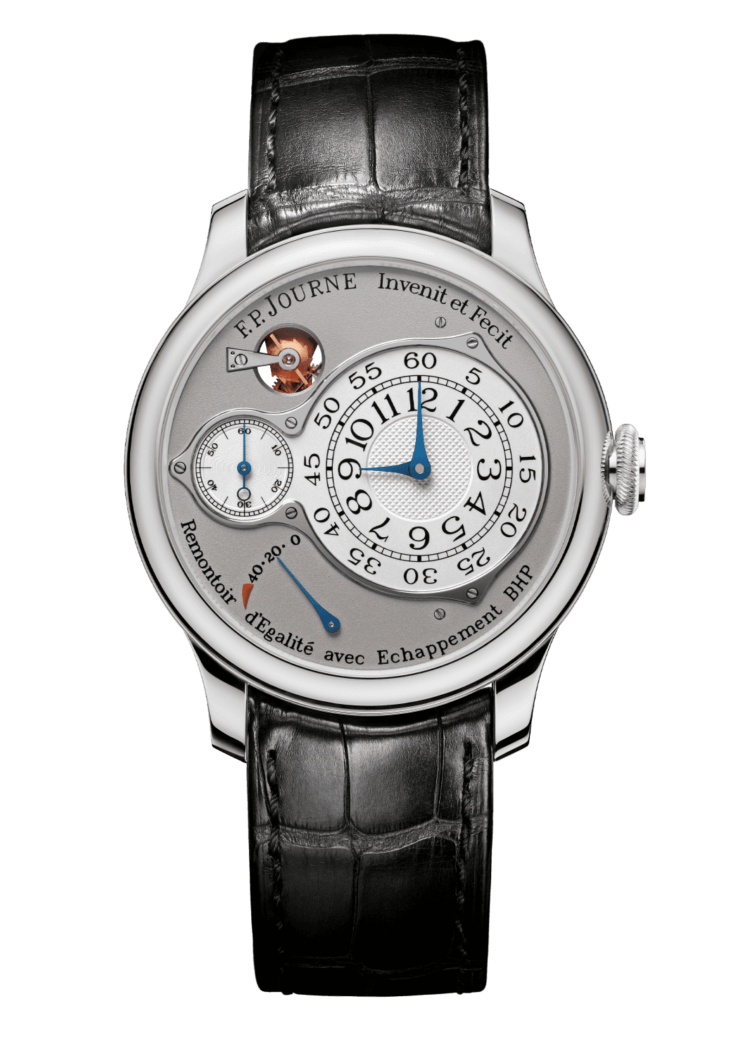 CHRONOMÈTRE OPTIMUM — Platinum, 40 or 42 mm, Dial: white Gold and whitened guilloché Silver, Hands: blued Steel, Height: 9.5 mm