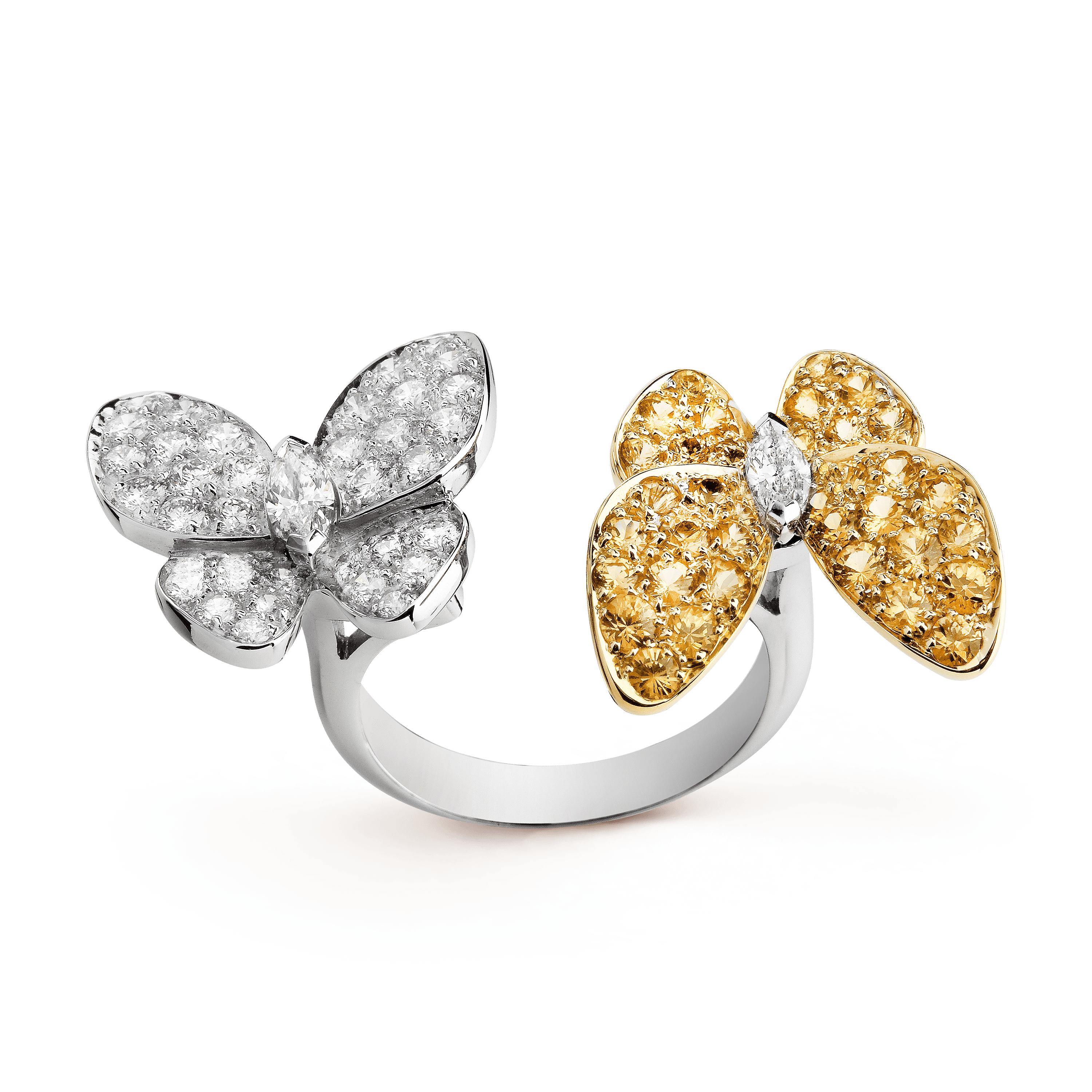 Two Butterfly Between the Finger ring — diamond, yellow gold — VCARA13600