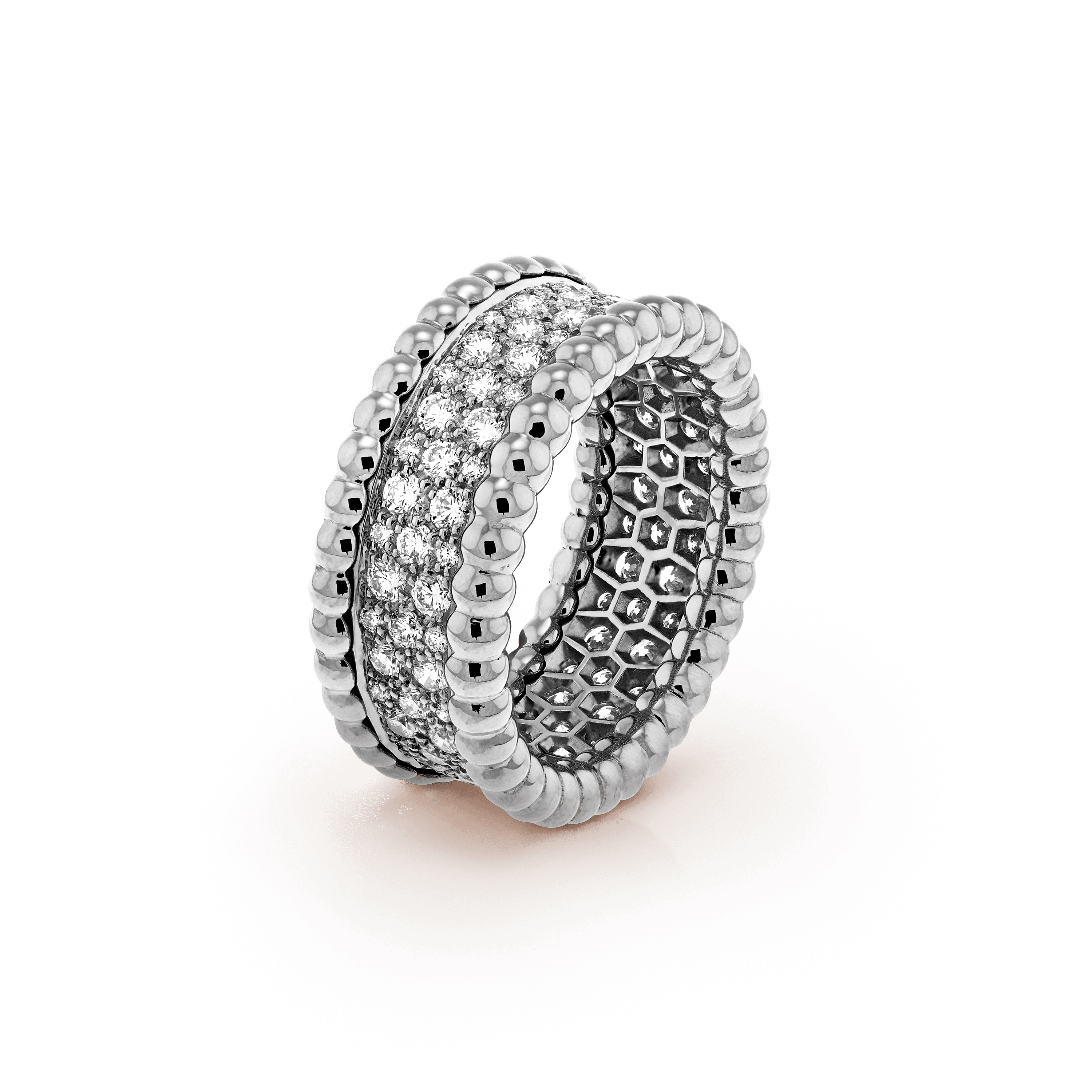 Perlée diamonds ring, 3 rows — diamond, white gold — VCARPJMH00