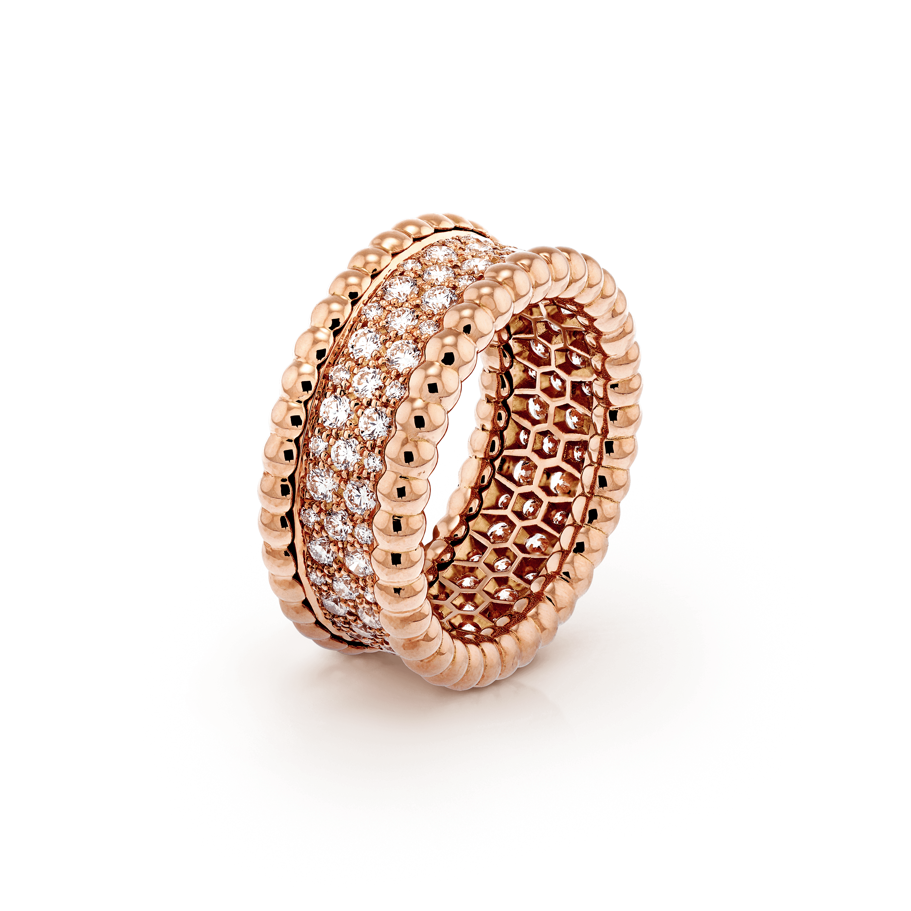 Perlée diamonds ring, 3 rows — diamond, rose gold — VCARN9WE00