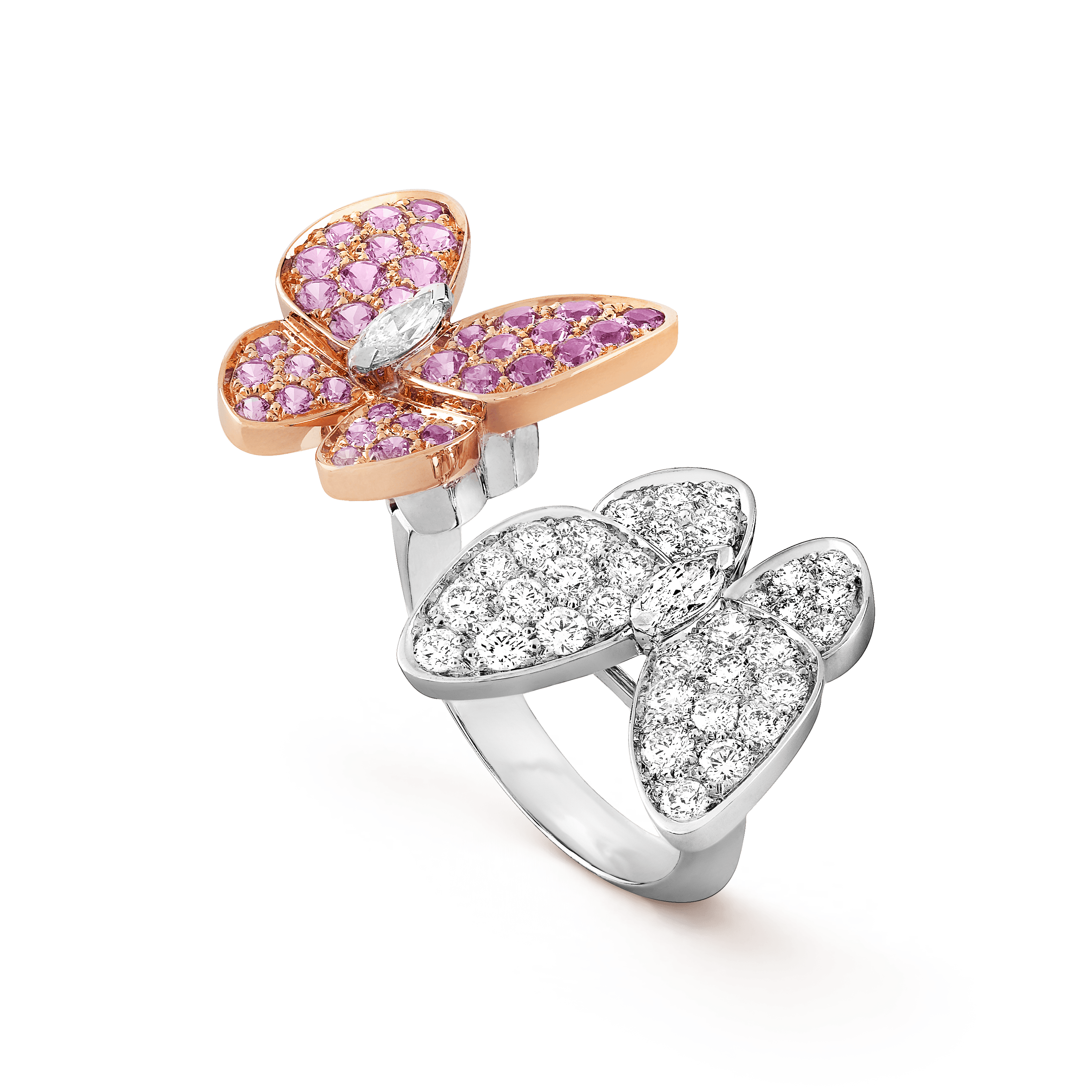 Two Butterfly Between the Finger ring — diamond, white gold — VCARO3M500