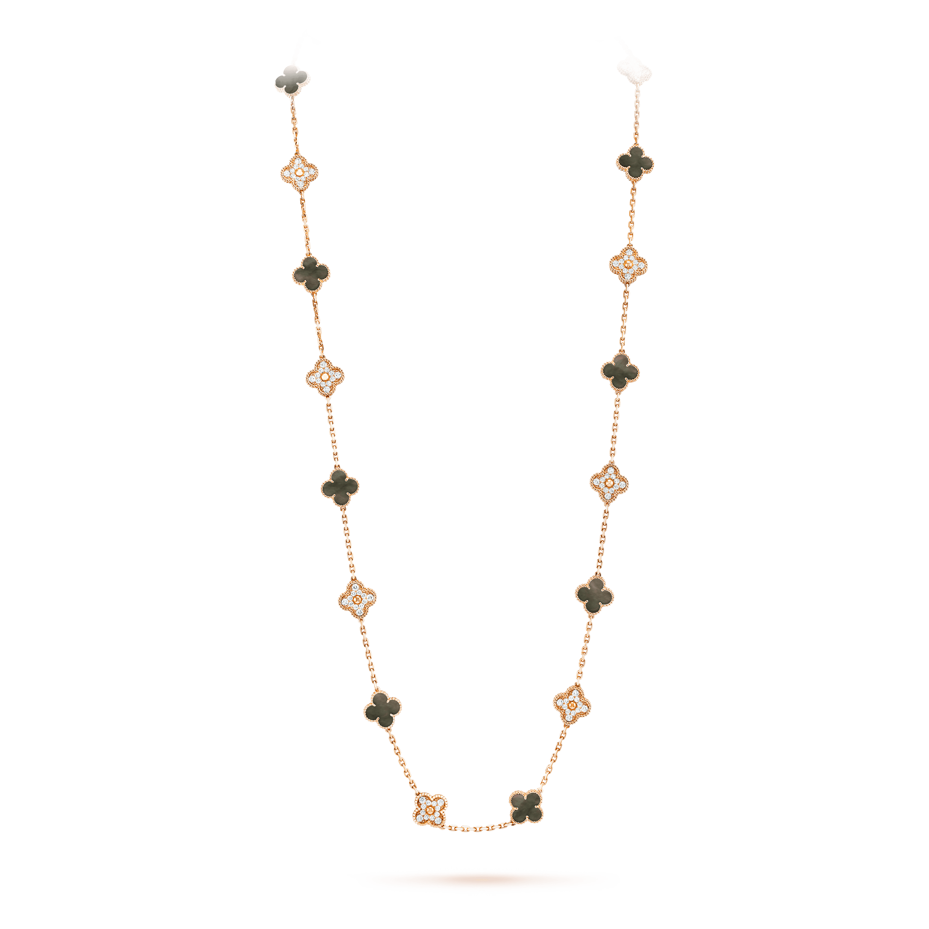 Vintage Alhambra long necklace, 20 motifs — gray mother-of-pearl, rose gold — VCARP2R000
