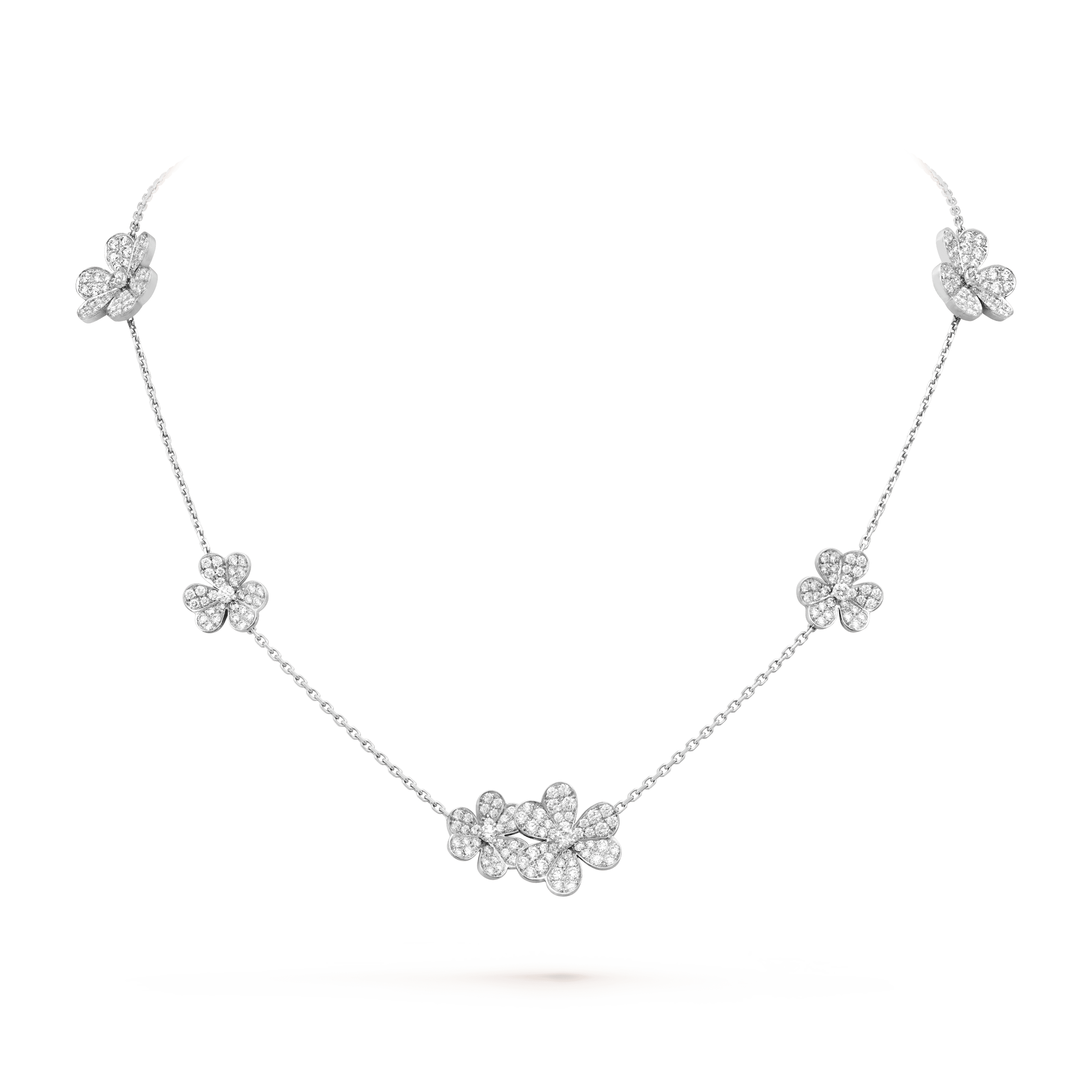 Frivole necklace, 9 flowers — diamond, white gold — VCARN25400