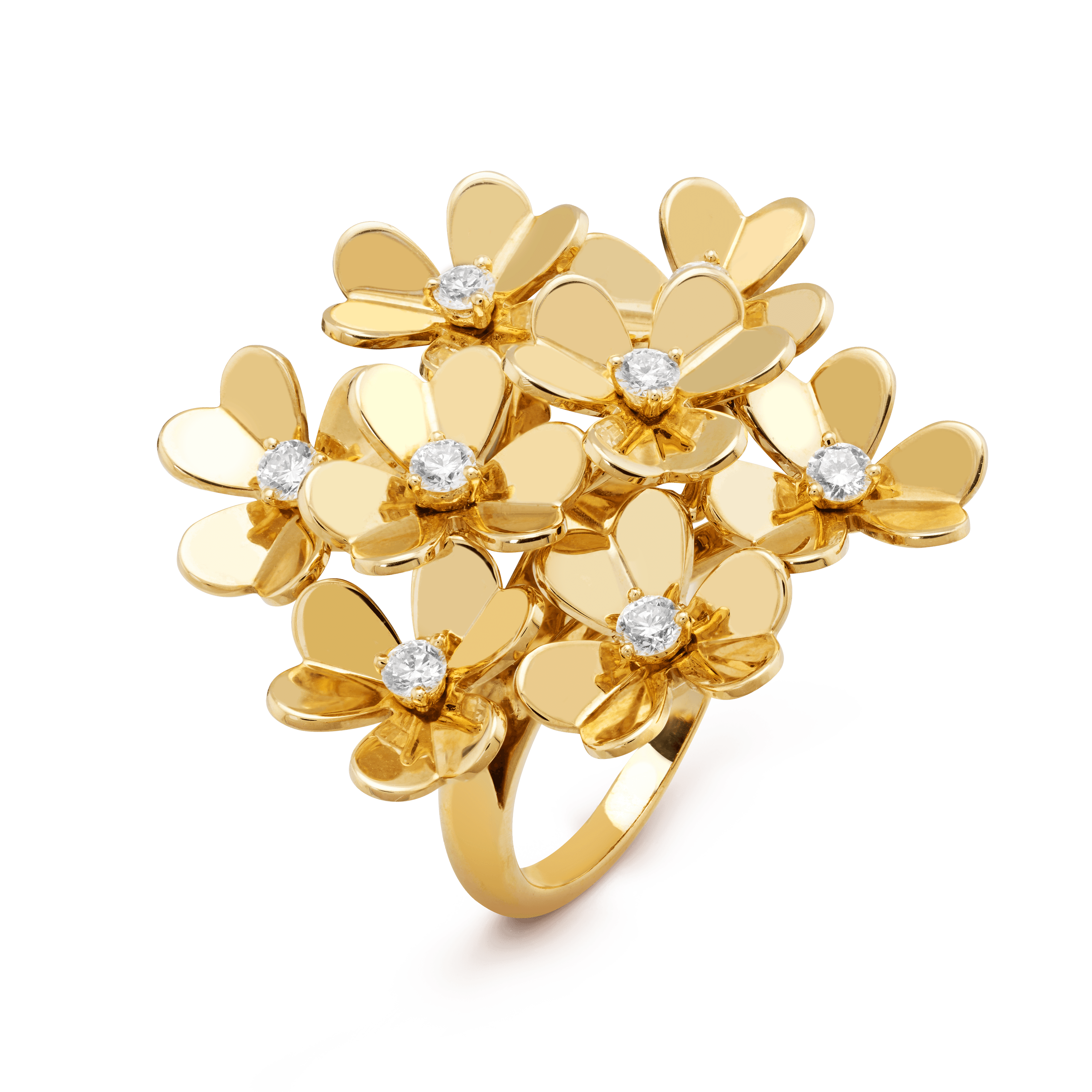 Frivole ring, 8 flowers — diamond, yellow gold — VCARB67700