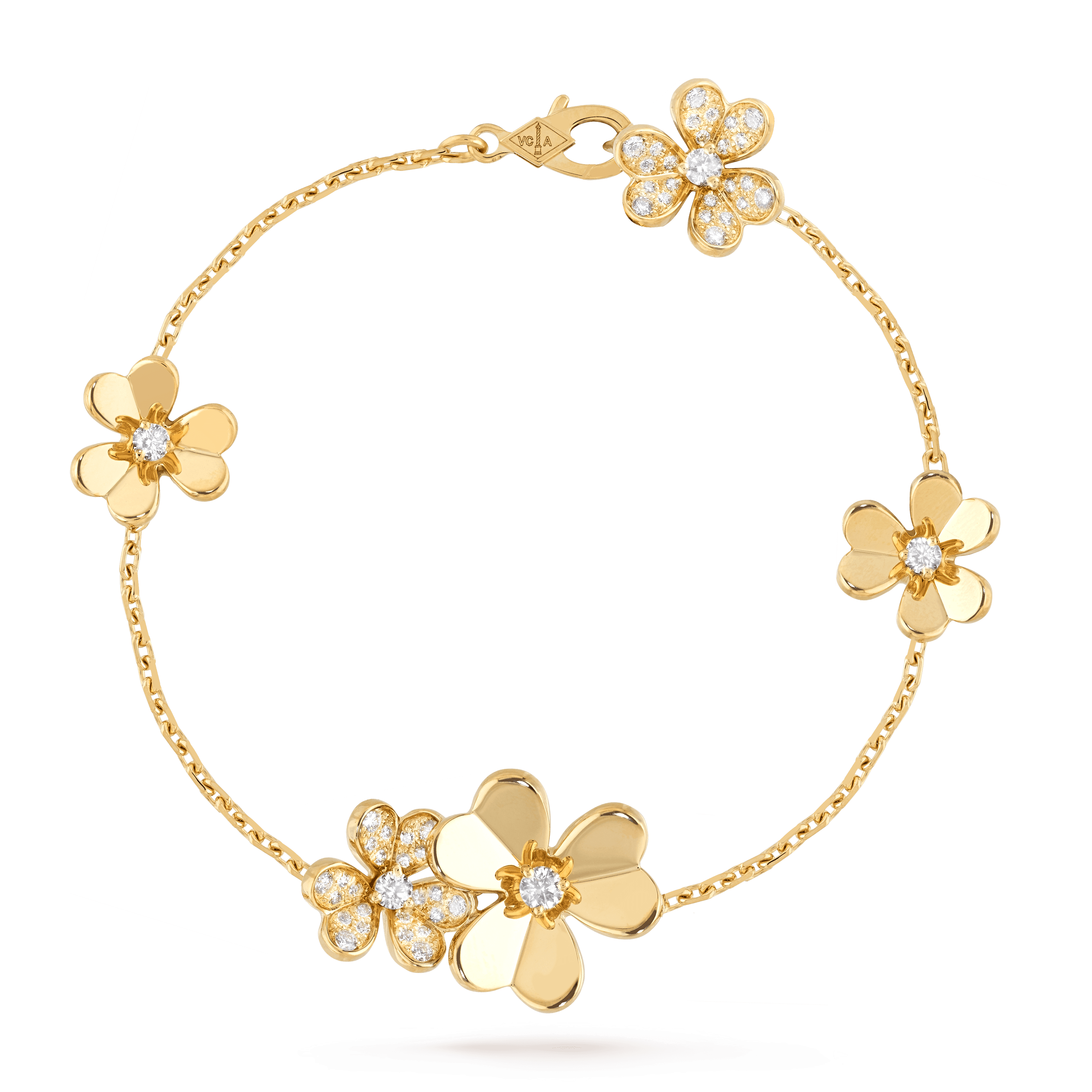 Frivole bracelet, 5 flowers — diamond, yellow gold — VCARP3W400