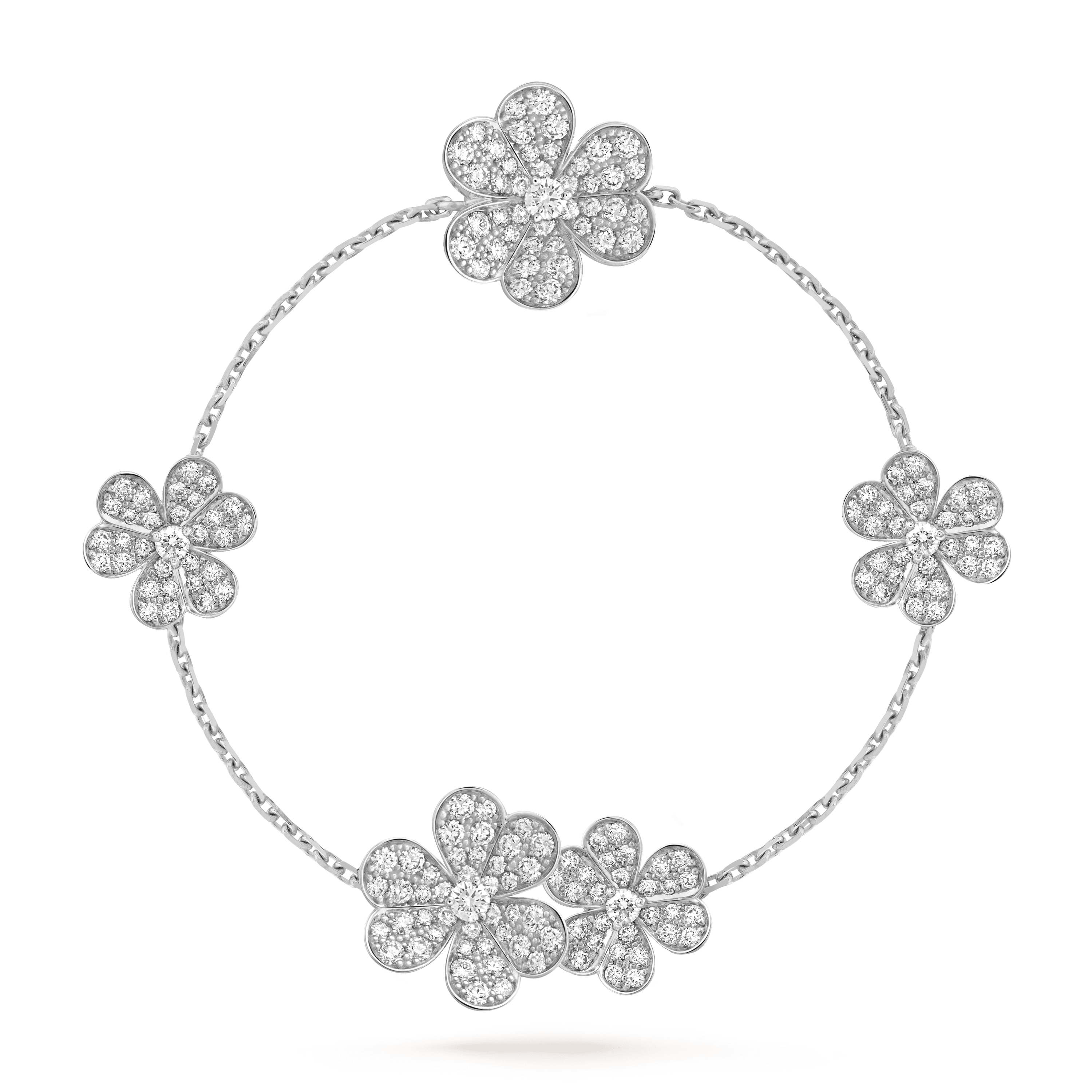 Frivole bracelet, 5 flowers — diamond, white gold — VCARP6L700