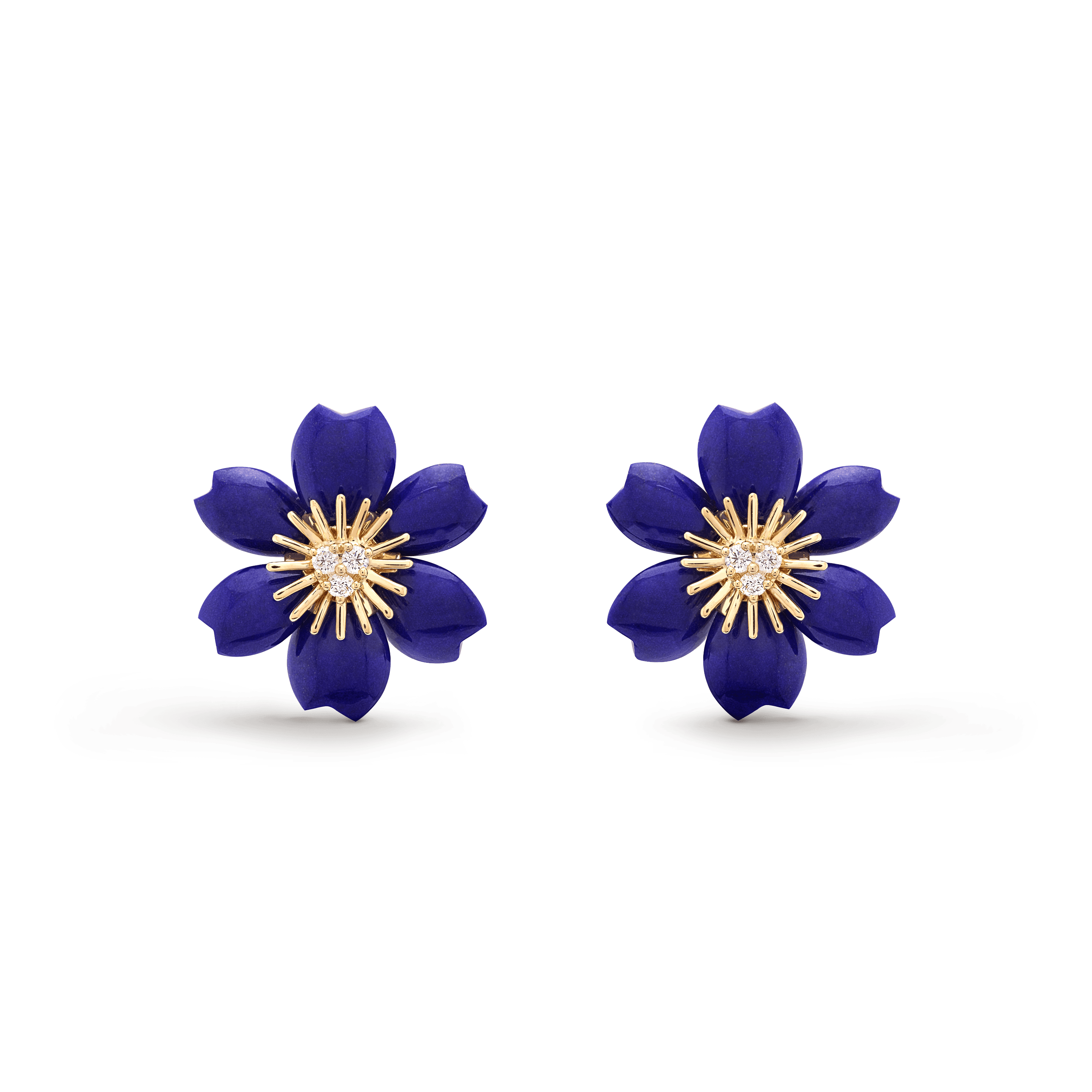 Rose de Noël earrings, mini model — lapis lazuli, yellow gold — VCARP7RW00