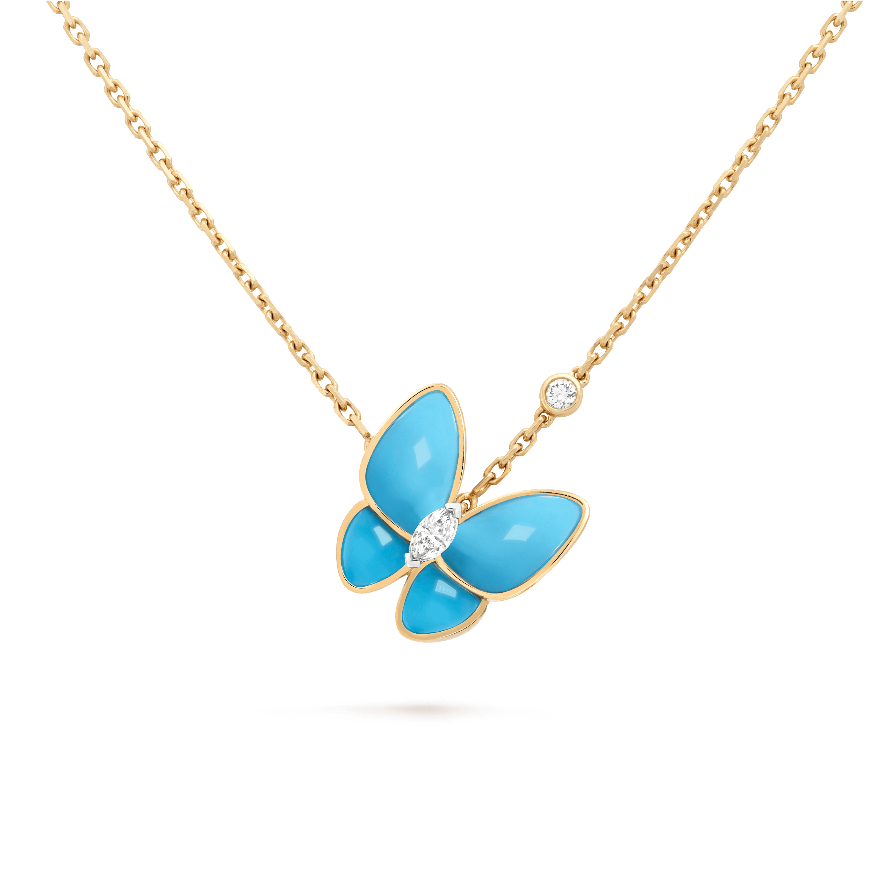 Two Butterfly pendant — turquoise, yellow gold — VCARP7UP00