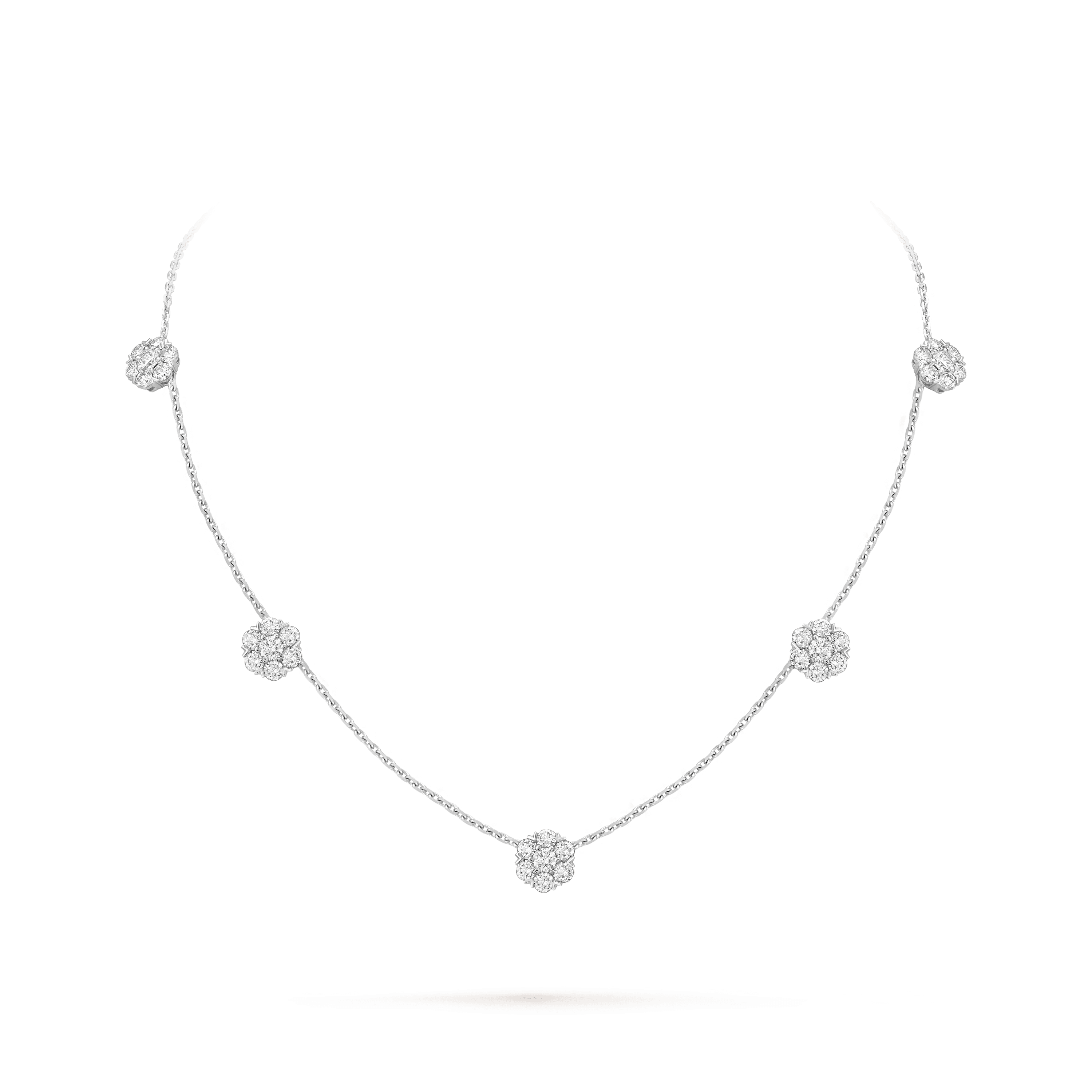 Fleurette necklace, 5 flowers — diamond, white gold — VCARP9VC00