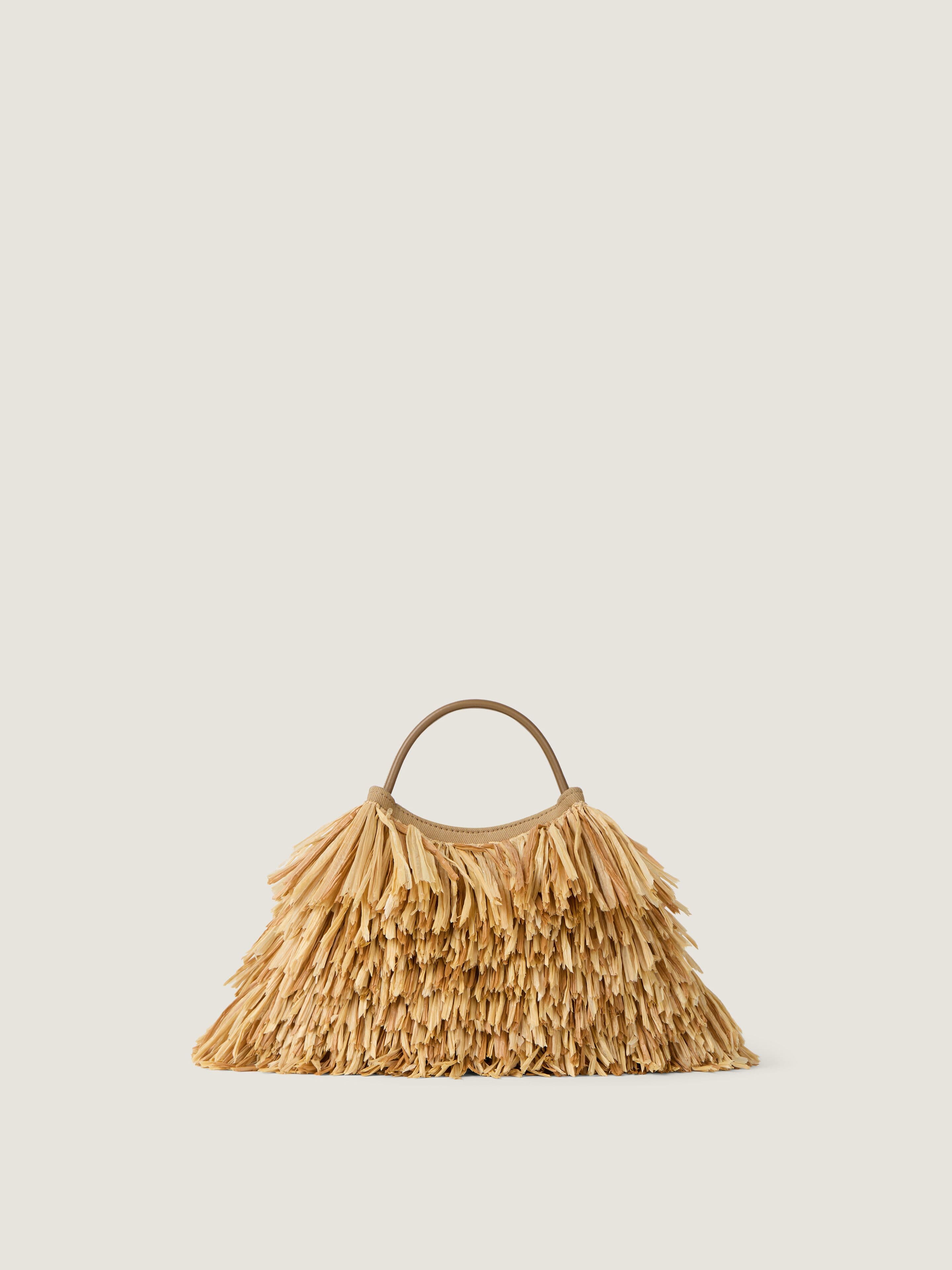 Nano Facet tote bag in raffia with fringes — BB60QUB2FG-101