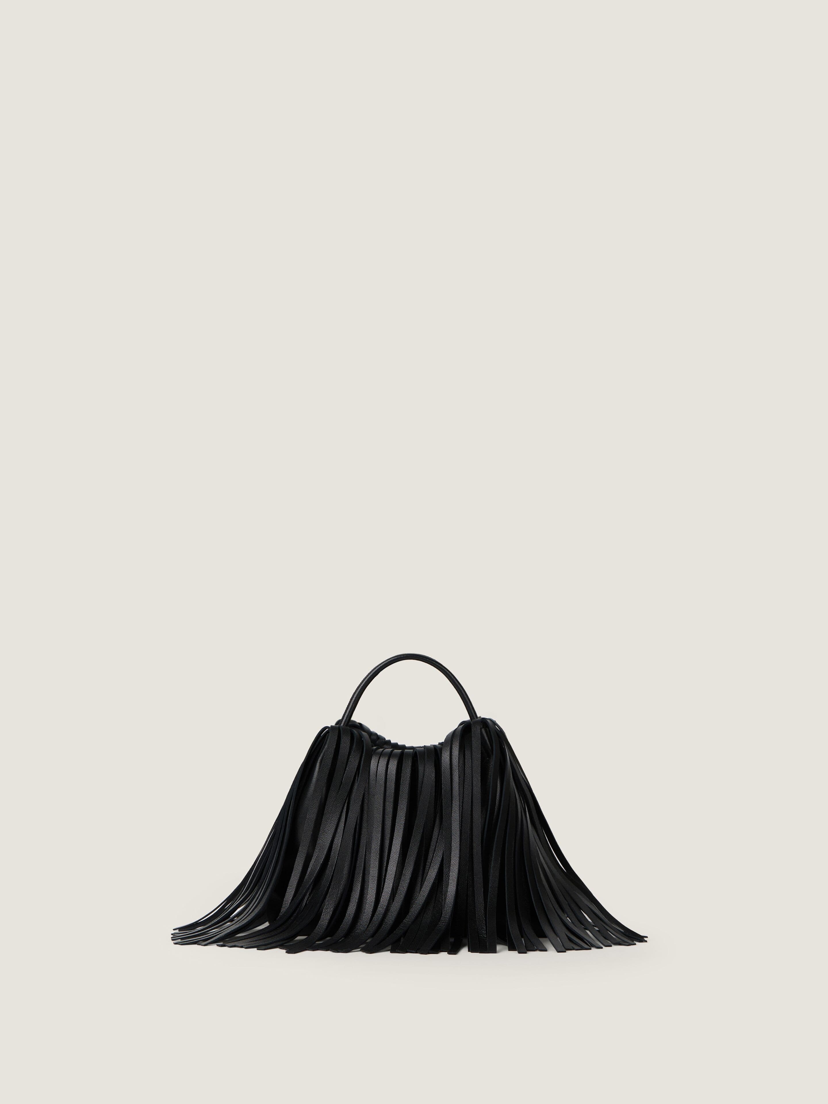 Nano Facet tote bag in leather with fringes — BB60QUB2FB-001