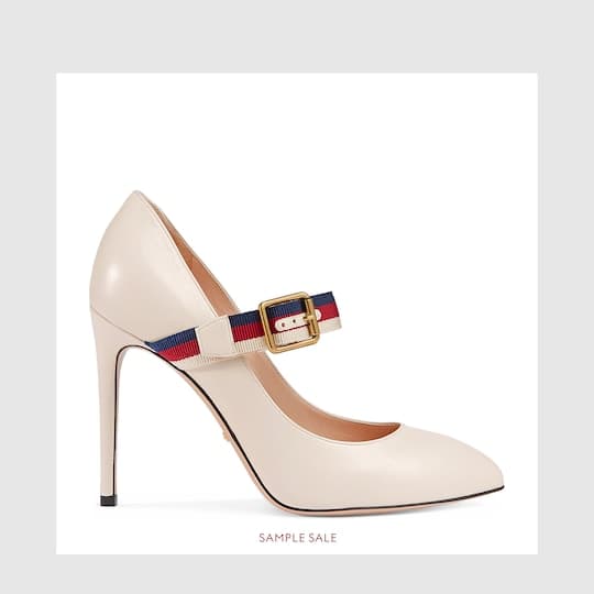 Sylvie leather pump — white leather — 475085CQXS09082