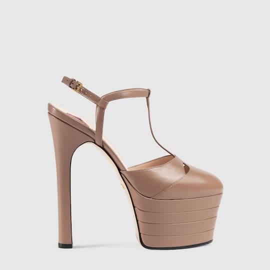 Leather platform pump — dusty pink leather — 421624C9D005729