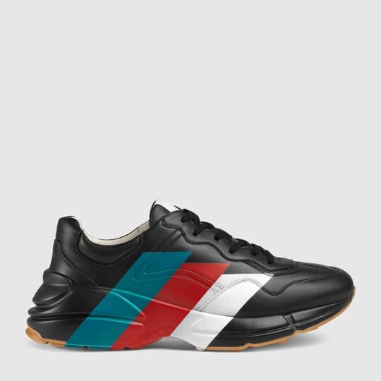 Rhyton Web print leather sneaker — black leather — 523535DRW001000
