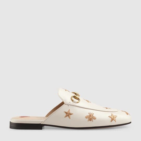 Princetown embroidered leather slipper — white leather — 505268D3V009022