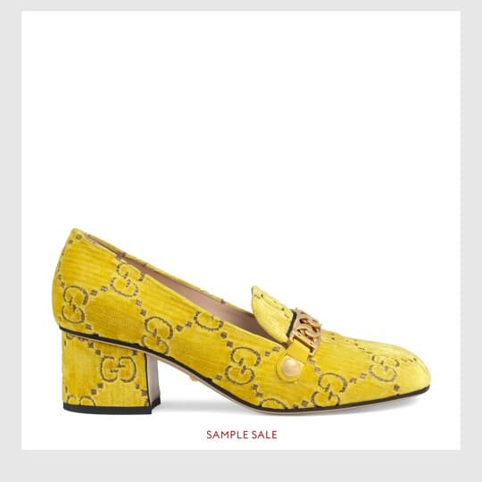 Sylvie GG velvet mid-heel loafer — yellow GG velvet — 5250829TI107160