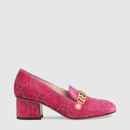 Sylvie GG velvet mid-heel pump — pink GG velvet — 5250829TI105680