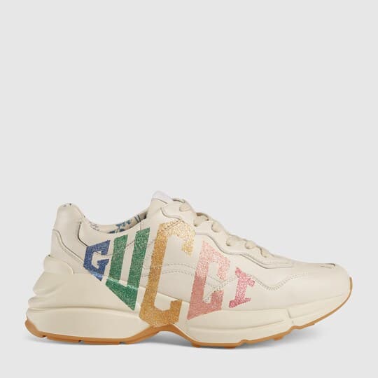 Rhyton glitter Gucci leather sneaker — white leather — 524990DRW009022