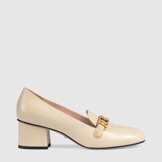Sylvie leather mid-heel pump — white leather — 537539CQXS09583
