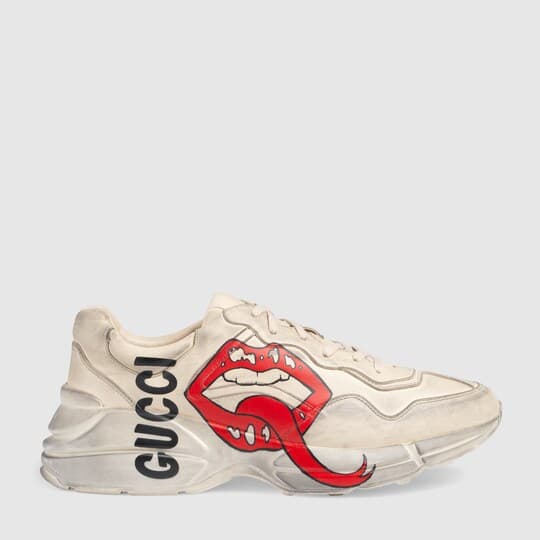 Men's Rhyton sneaker with mouth print — white leather — 552089A9L009522