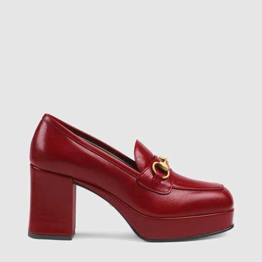 Leather platform loafer with Horsebit — hibiscus red leather — 5722280G0V06433