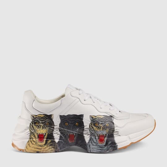 Men's Rhyton leather sneaker with tigers — white leather — 576050DRW009014