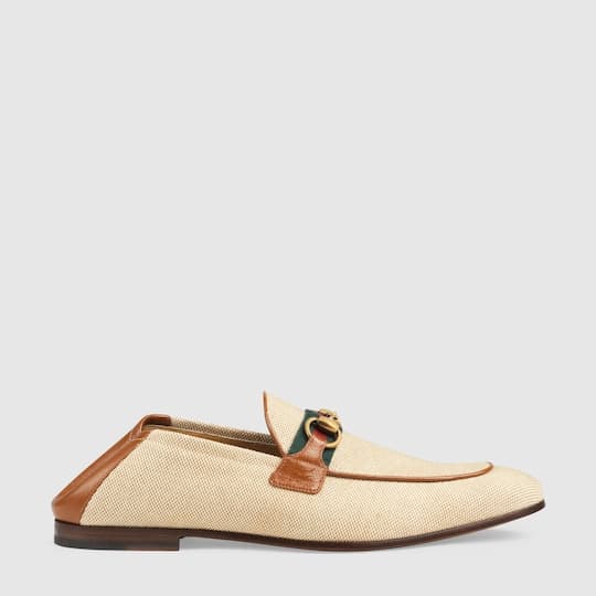 Men's Horsebit loafer with Web — beige vintage canvas — 58151498B109780