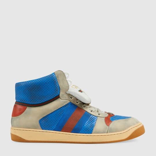 Men's Screener leather high-top sneaker — blue leather — 5634850YI309561