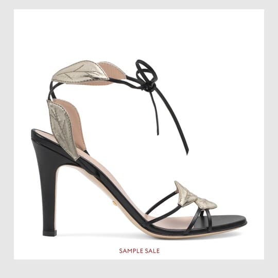 Leather sandal with leaf details — black leather/gold metallic leather — 590447BJ8S07165
