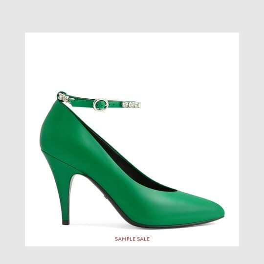 Leather pump with crystals — green leather — 590988C9D003727