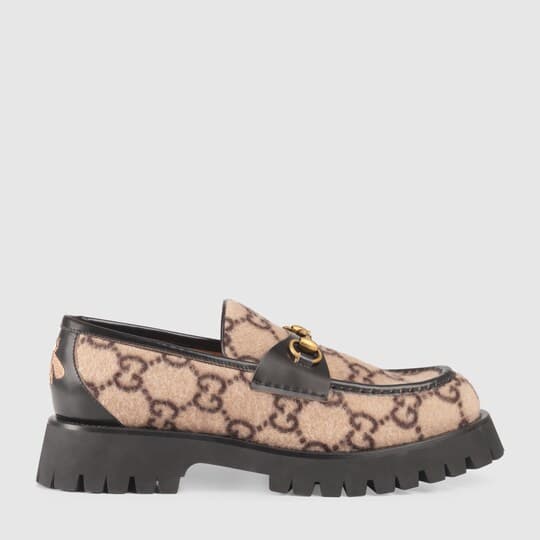 GG wool loafer with Horsebit — beige/ebony GG wool — 598312G38C09768