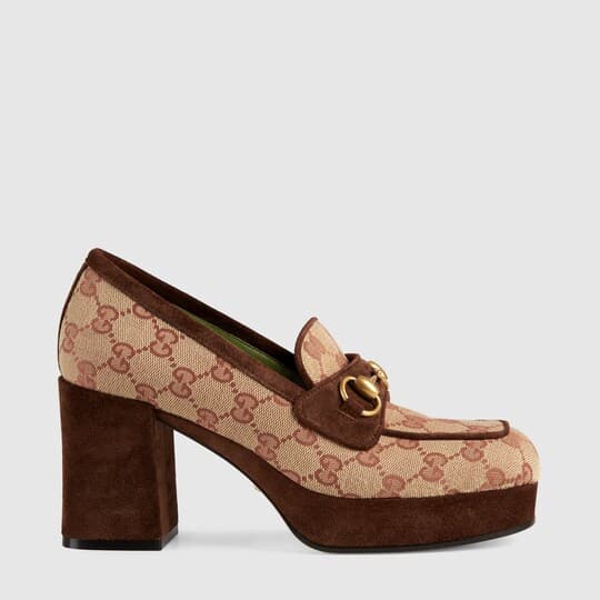 GG platform mid-heel loafer — brick red/beige original GG canvas — 609435G17308375