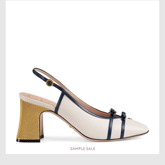 Leather mid-heel slingback pump — white leather — 608932C9D109068